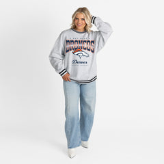 Denver Broncos Gameday Couture Women's Oversized Gridiron Drive Ringer Stripe Sweatshirt Ash/Black | NFL