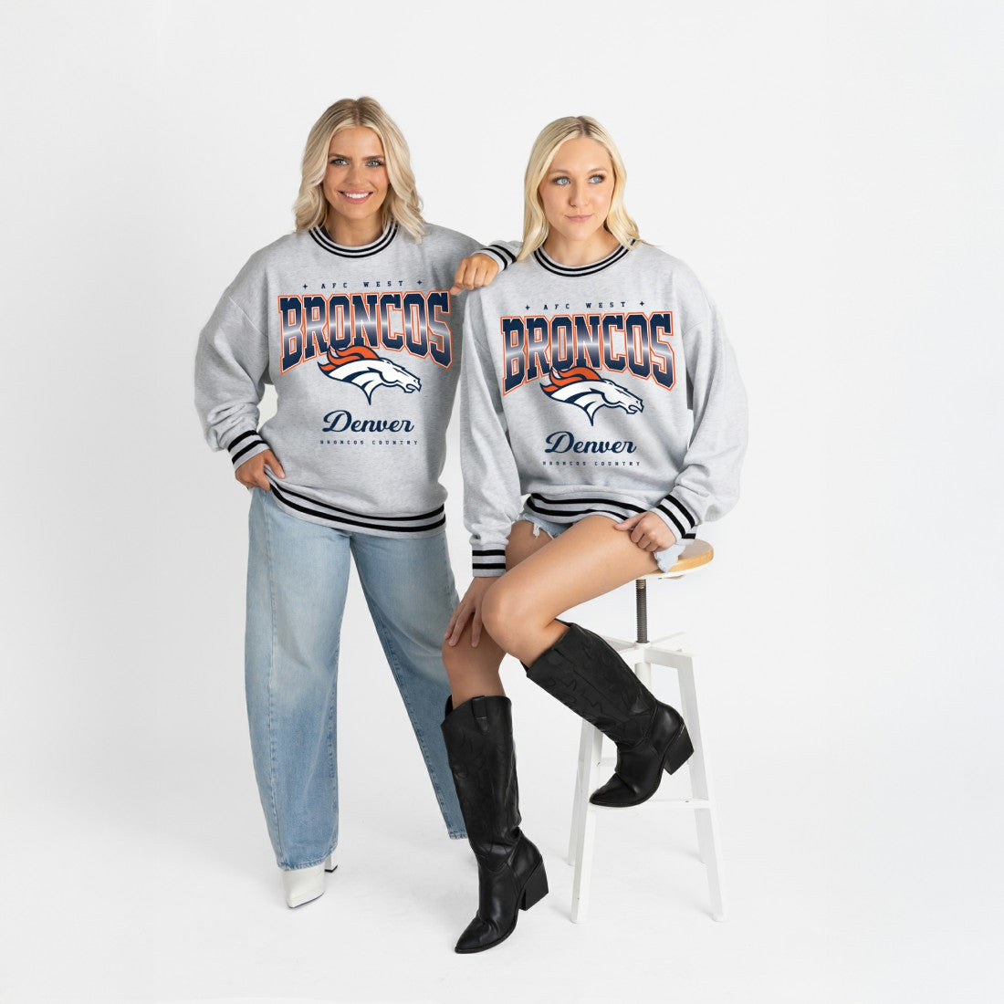 Denver Broncos Gameday Couture Women's Oversized Gridiron Drive Ringer Stripe Sweatshirt Ash/Black | NFL