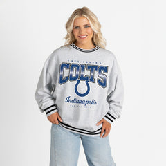 Indianapolis Colts Gameday Couture Women's Oversized Gridiron Drive Ringer Stripe Sweatshirt Ash/Black | NFL