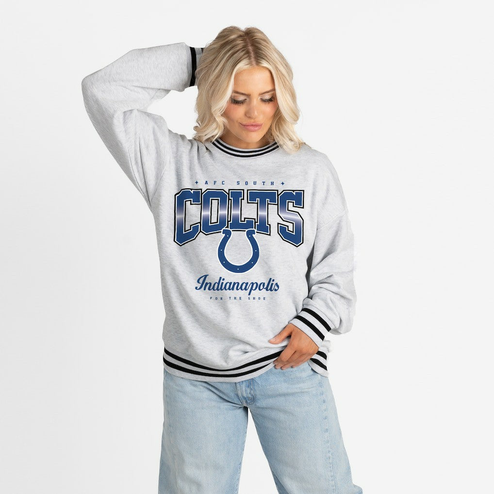 Indianapolis Colts Gameday Couture Women's Oversized Gridiron Drive Ringer Stripe Sweatshirt Ash/Black | NFL