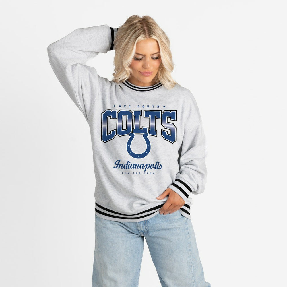 Indianapolis Colts Gameday Couture Women's Oversized Gridiron Drive Ringer Stripe Sweatshirt Ash/Black | NFL