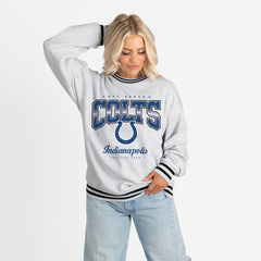 Indianapolis Colts Gameday Couture Women's Oversized Gridiron Drive Ringer Stripe Sweatshirt Ash/Black | NFL