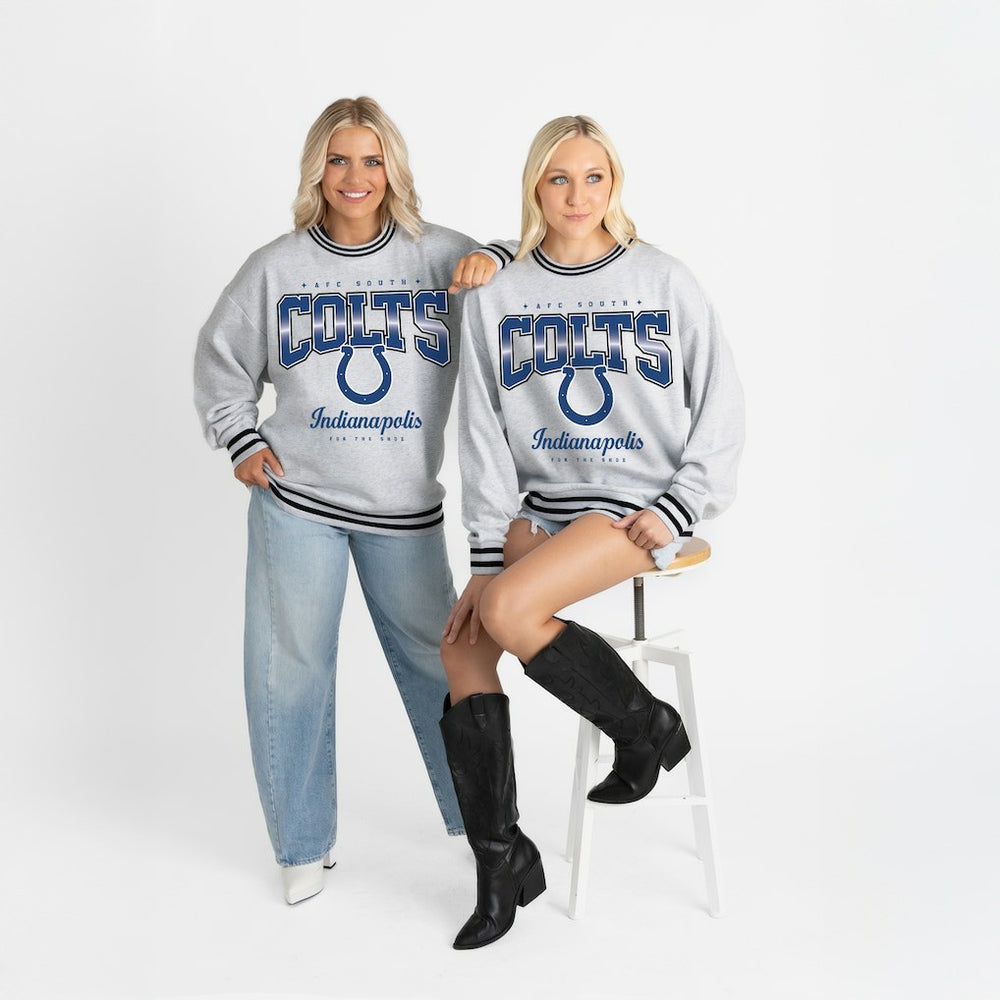 Indianapolis Colts Gameday Couture Women's Oversized Gridiron Drive Ringer Stripe Sweatshirt Ash/Black | NFL