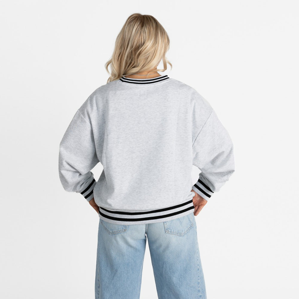 Detroit Lions Gameday Couture Women's Oversized Gridiron Drive Ringer Stripe Sweatshirt Ash/Black | NFL