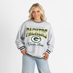 Green Bay Packers Gameday Couture Women's Oversized Gridiron Drive Ringer Stripe Sweatshirt Ash/Black | NFL
