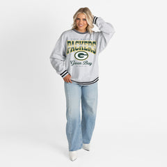 Green Bay Packers Gameday Couture Women's Oversized Gridiron Drive Ringer Stripe Sweatshirt Ash/Black | NFL