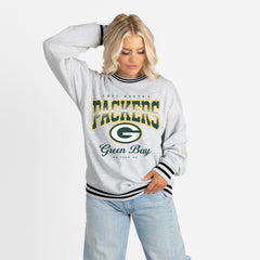 Green Bay Packers Gameday Couture Women's Oversized Gridiron Drive Ringer Stripe Sweatshirt Ash/Black | NFL