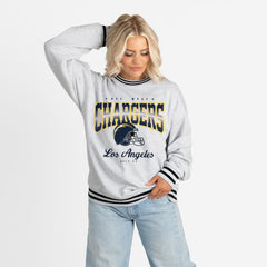 Los Angeles Chargers Gameday Couture Women's Oversized Gridiron Drive Ringer Stripe Sweatshirt Ash/Black | NFL