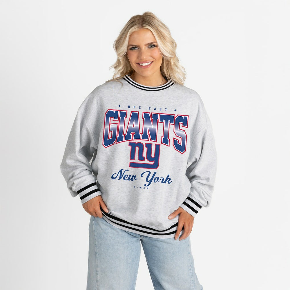 New York Giants Gameday Couture Women's Oversized Gridiron Drive Ringer Stripe Sweatshirt Ash/Black | NFL