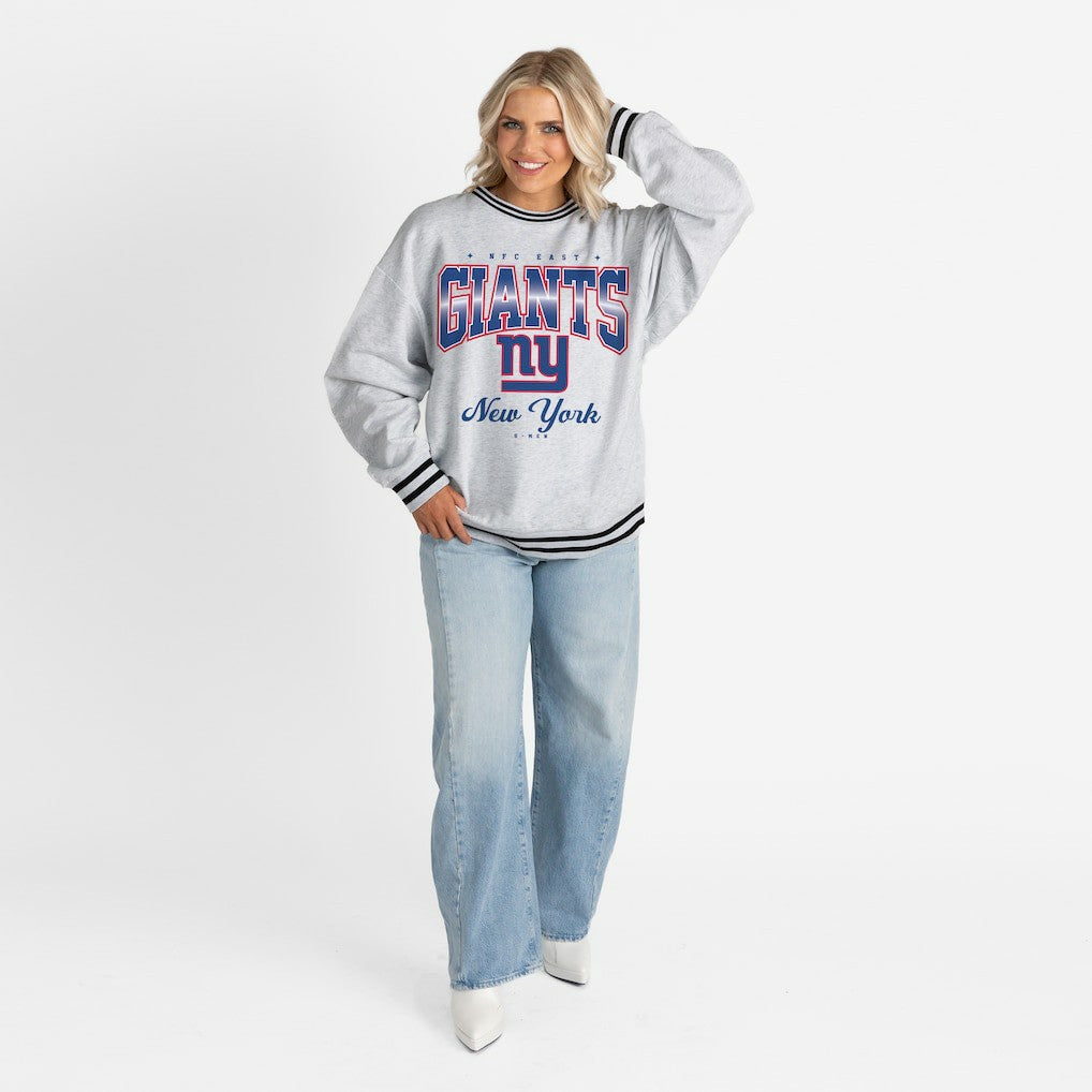 New York Giants Gameday Couture Women's Oversized Gridiron Drive Ringer Stripe Sweatshirt Ash/Black | NFL