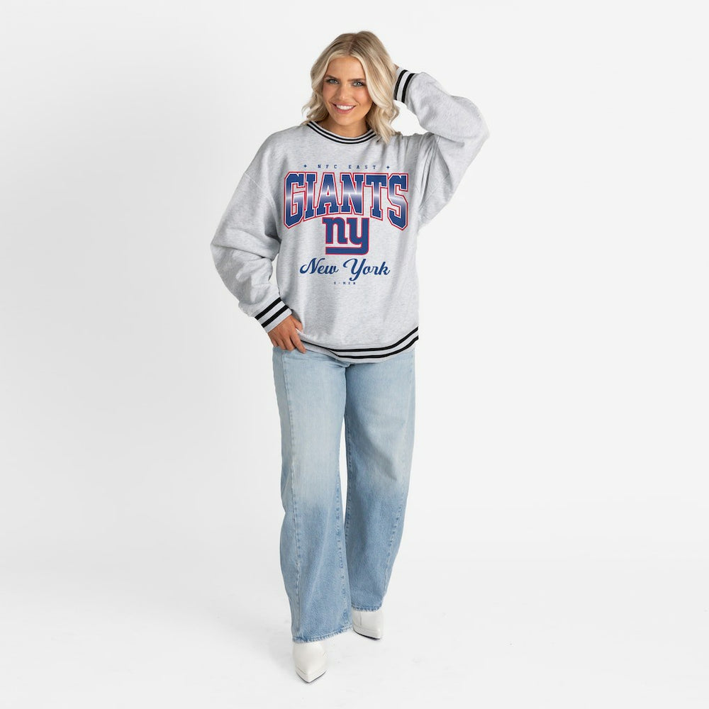 New York Giants Gameday Couture Women's Oversized Gridiron Drive Ringer Stripe Sweatshirt Ash/Black | NFL