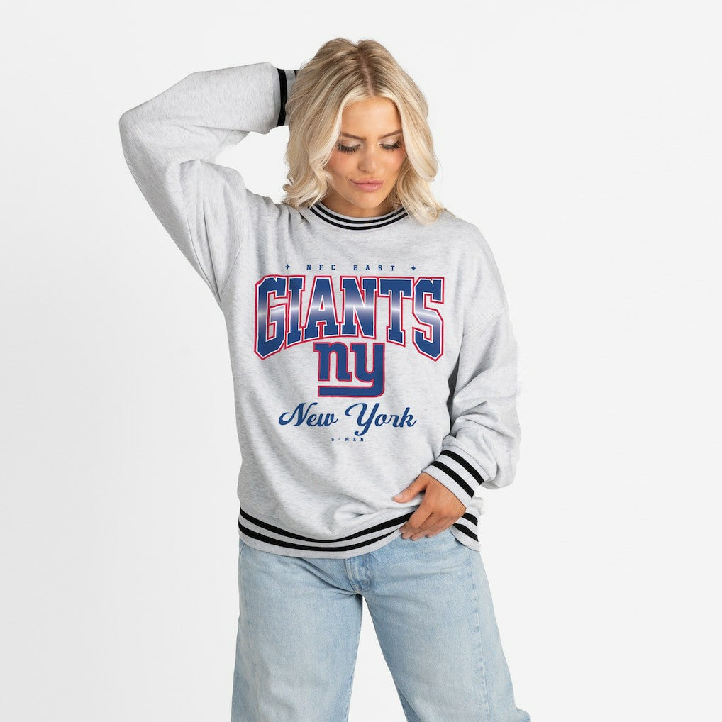 New York Giants Gameday Couture Women's Oversized Gridiron Drive Ringer Stripe Sweatshirt Ash/Black | NFL