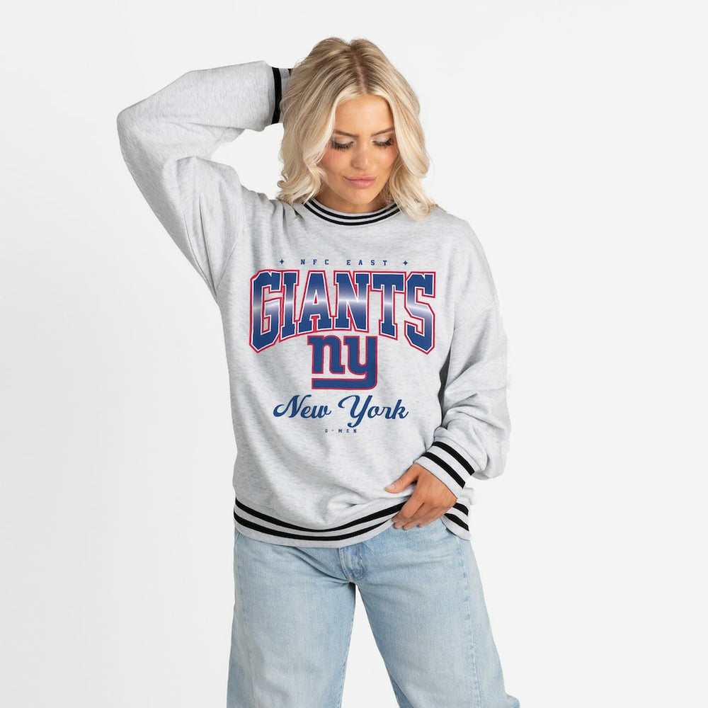 New York Giants Gameday Couture Women's Oversized Gridiron Drive Ringer Stripe Sweatshirt Ash/Black | NFL