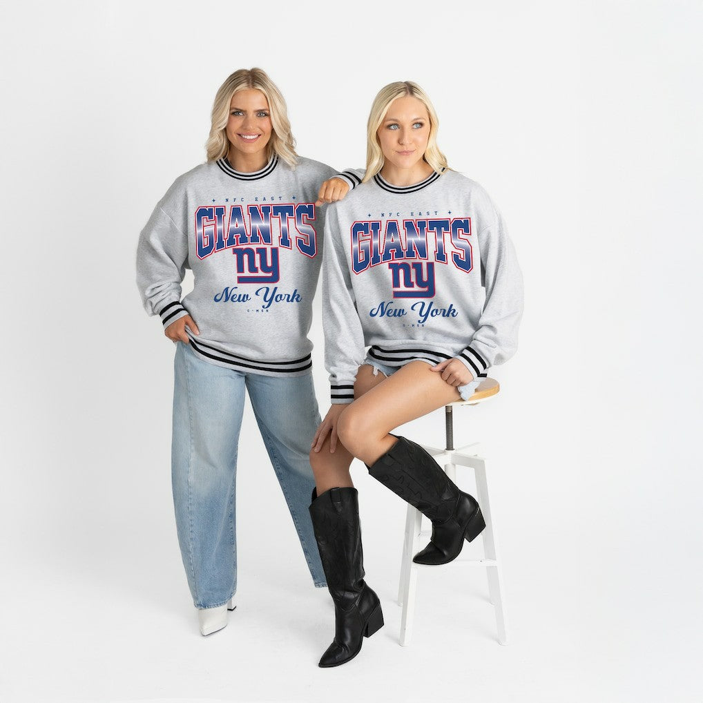 New York Giants Gameday Couture Women's Oversized Gridiron Drive Ringer Stripe Sweatshirt Ash/Black | NFL