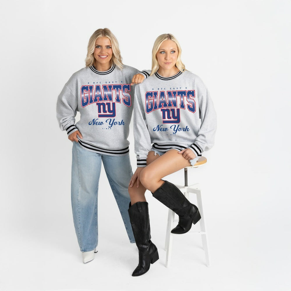 New York Giants Gameday Couture Women's Oversized Gridiron Drive Ringer Stripe Sweatshirt Ash/Black | NFL