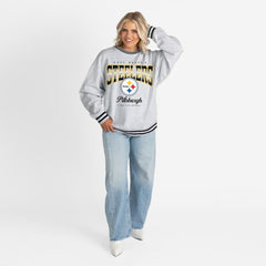 Pittsburgh Steelers Gameday Couture Women's Oversized Gridiron Drive Ringer Stripe Sweatshirt Ash/Black | NFL