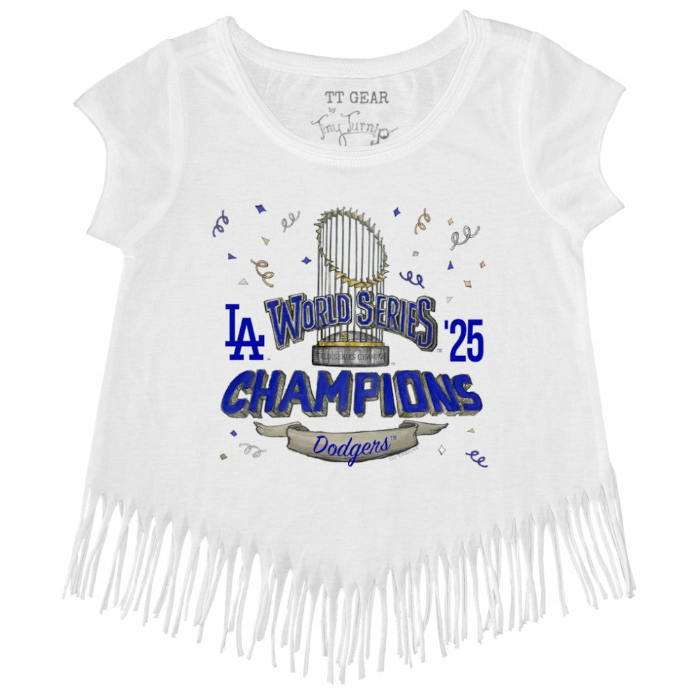 Los Angeles Dodgers Tiny Turnip Girls Youth 2025 World Series Champions Parade Fringe T-Shirt - MLB
