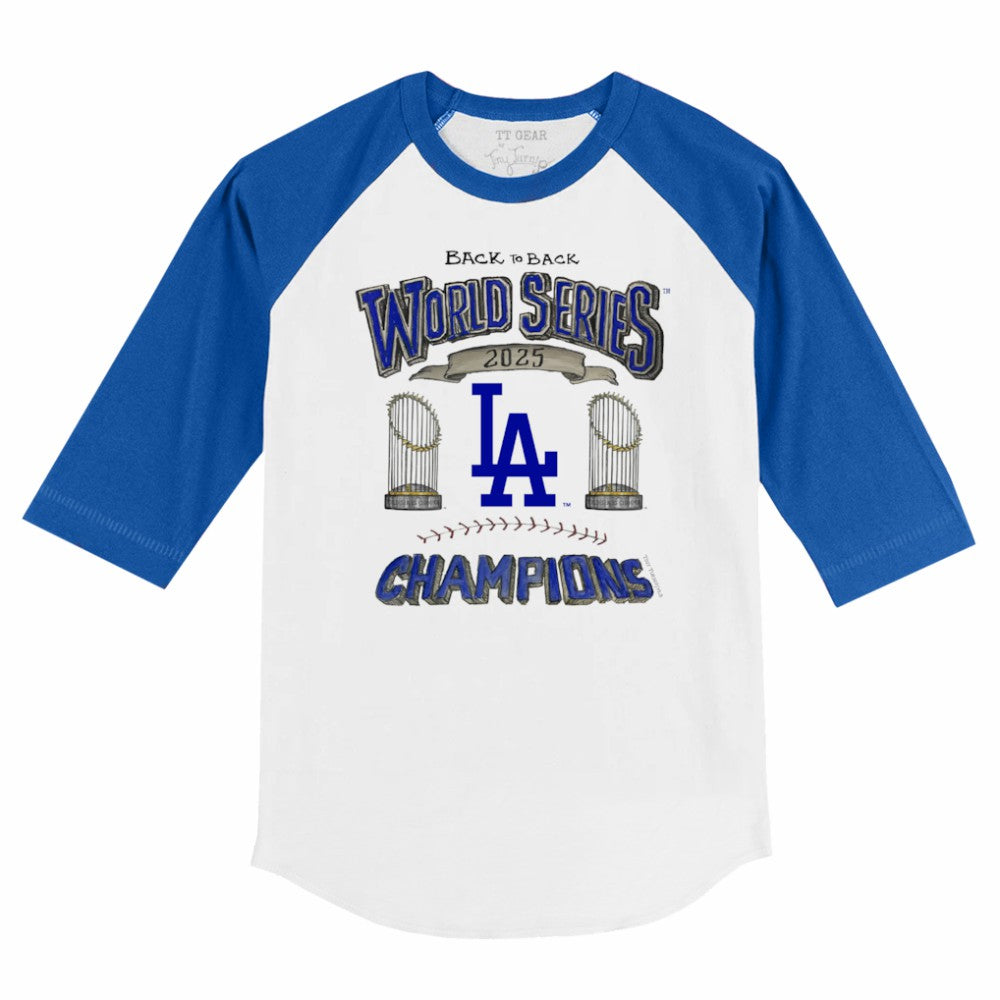 Los Angeles Dodgers Tiny Turnip Youth 2025 World Series Champions 3/4-Sleeve Raglan Baseball T-Shirt - MLB