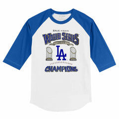 Los Angeles Dodgers Tiny Turnip Youth 2025 World Series Champions 3/4-Sleeve Raglan Baseball T-Shirt - MLB