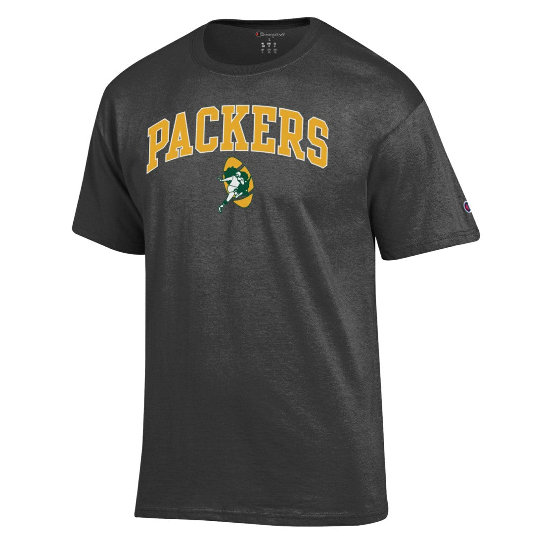 Green Bay Packers Champion Arch Over Logo T-Shirt Heather Charcoal | NFL
