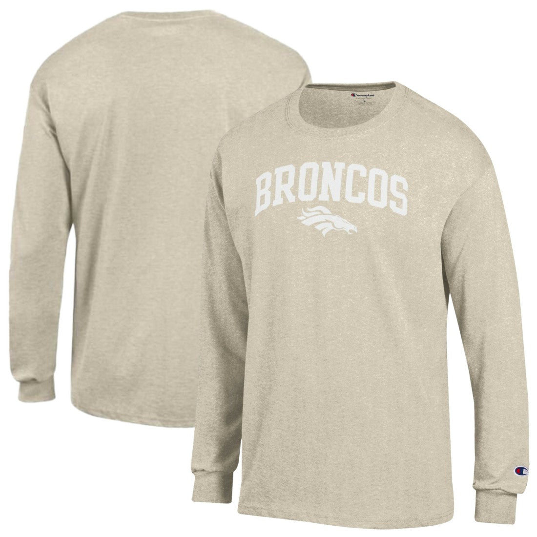 Denver Broncos Champion White Ink Jersey Long Sleeve T-Shirt Oatmeal | NFL