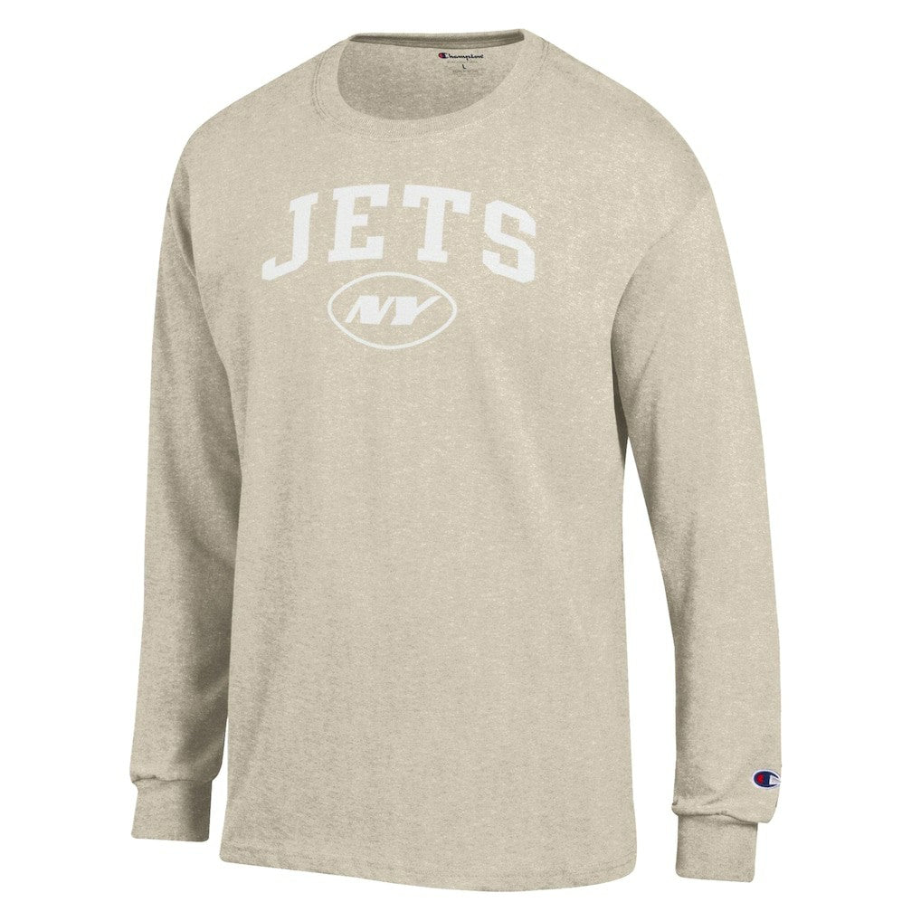 New York Jets Champion White Ink Jersey Long Sleeve T-Shirt Oatmeal | NFL