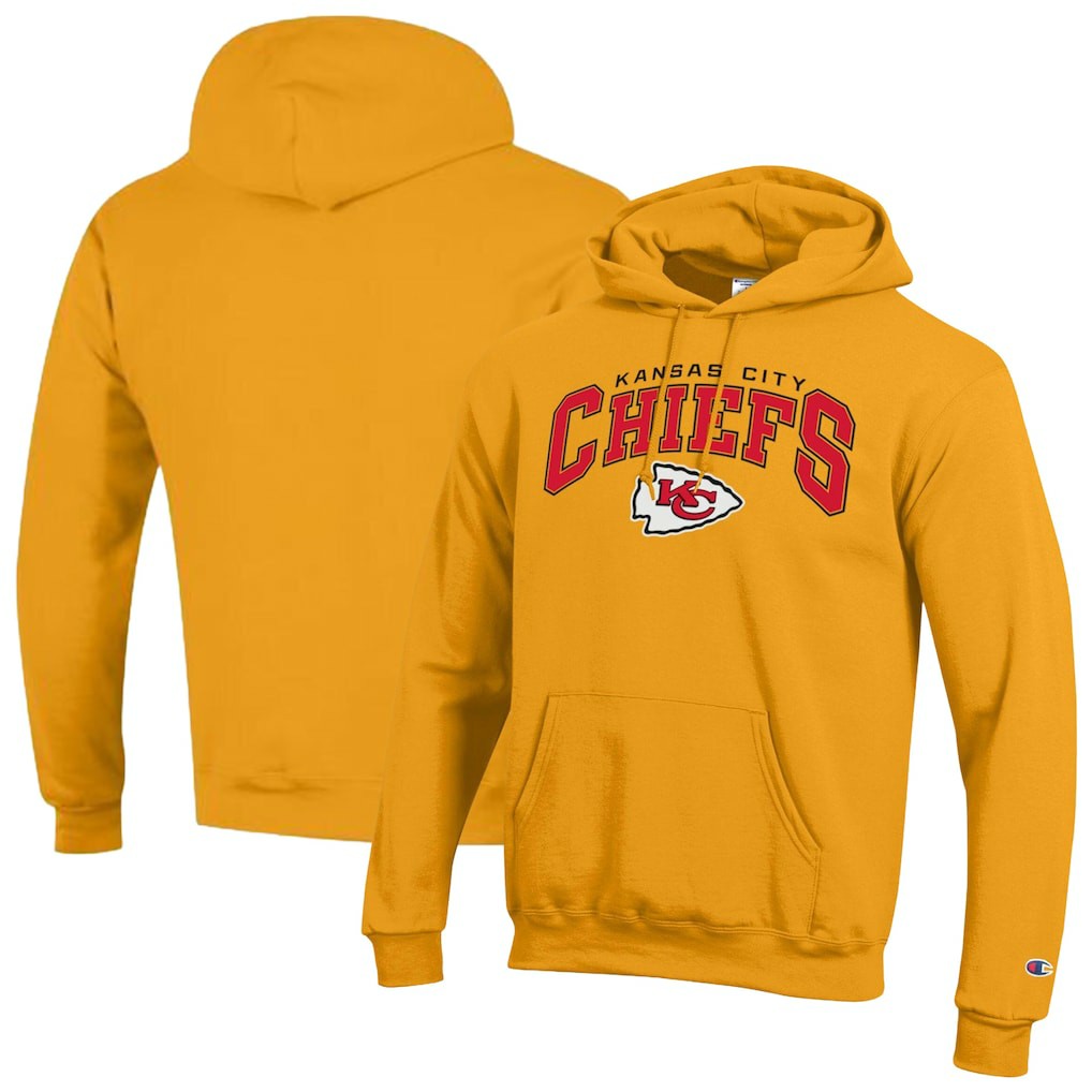 Kansas City Chiefs Champion Powerblend Arch over Logo Hoodie Gold | NFL
