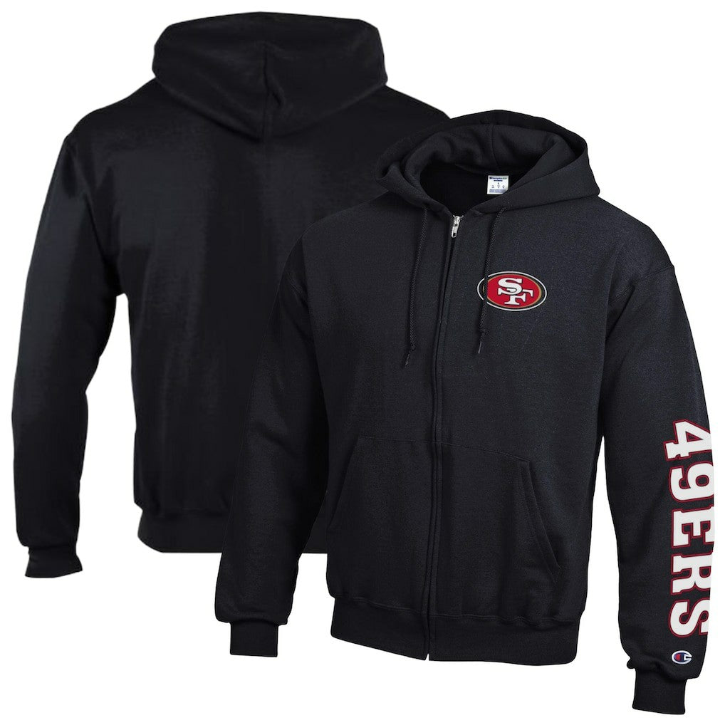 San Francisco 49ers Champion Powerblend Fleece Full-Zip Hoodie Black | NFL