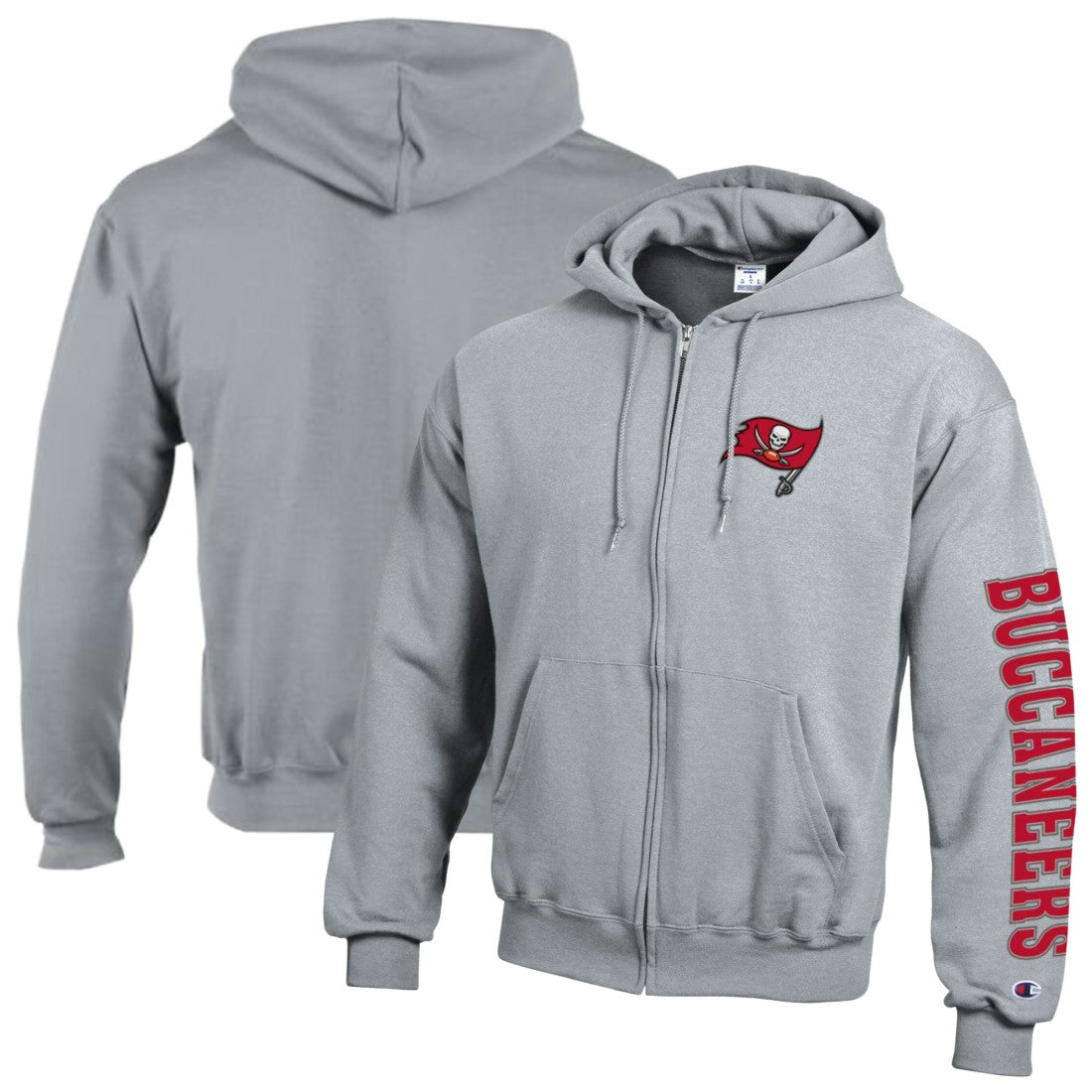 Tampa Bay Buccaneers Champion Powerblend Fleece Full-Zip Hoodie Heather Charcoal | NFL