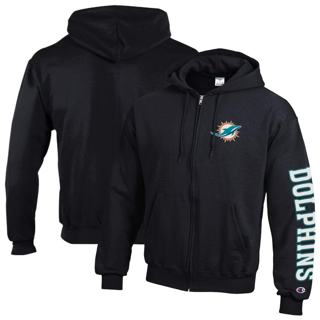 Miami Dolphins Champion Powerblend Fleece Full-Zip Hoodie Black | NFL