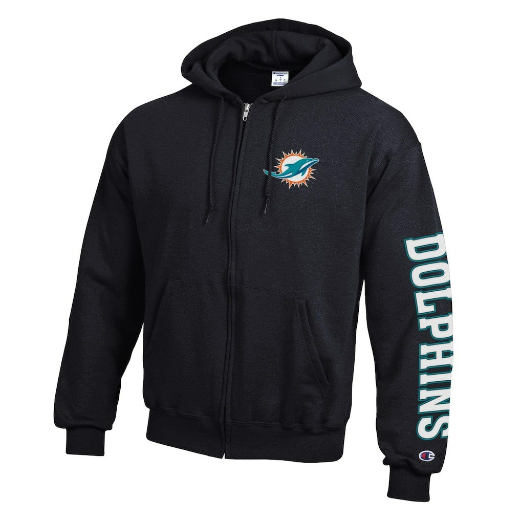 Miami Dolphins Champion Powerblend Fleece Full-Zip Hoodie Black | NFL