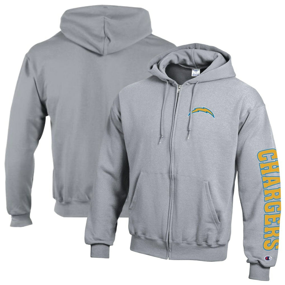Los Angeles Chargers Champion Powerblend Fleece Full-Zip Hoodie Heather Gray | NFL