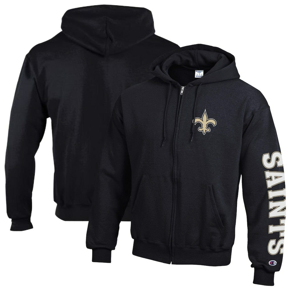 New Orleans Saints Champion Powerblend Fleece Full-Zip Hoodie Black | NFL
