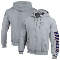 Denver Broncos Champion Powerblend Fleece Full-Zip Hoodie Heather Gray | NFL