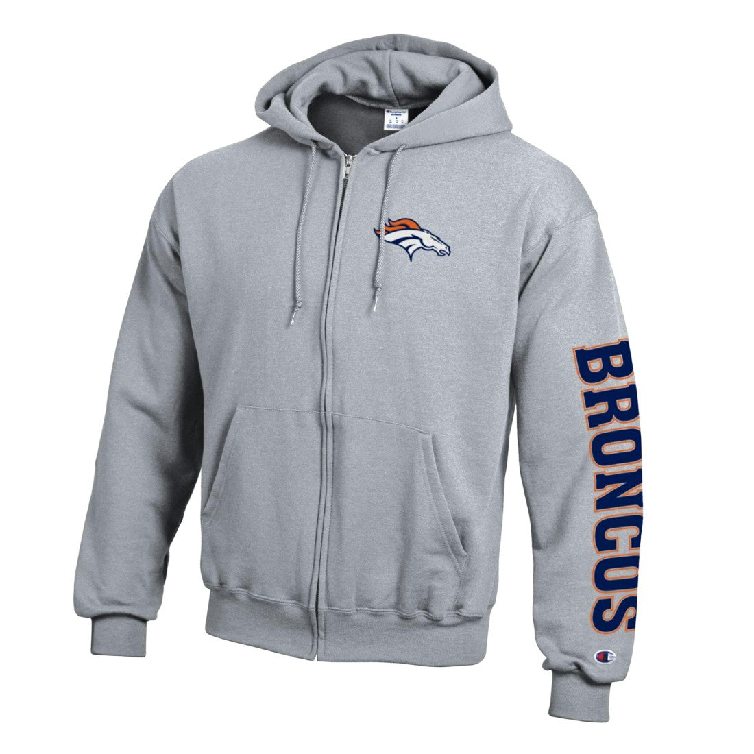 Denver Broncos Champion Powerblend Fleece Full-Zip Hoodie Heather Gray | NFL