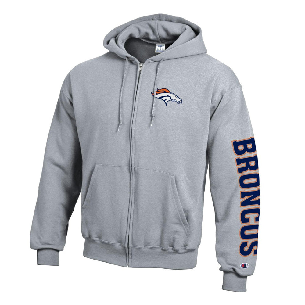 Denver Broncos Champion Powerblend Fleece Full-Zip Hoodie Heather Gray | NFL