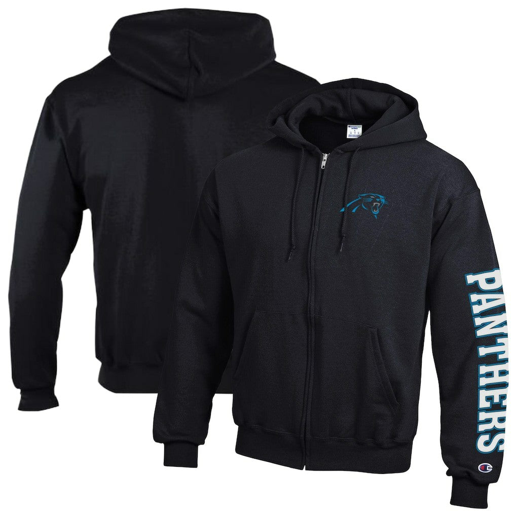 Carolina Panthers Champion Powerblend Fleece Full-Zip Hoodie Black | NFL