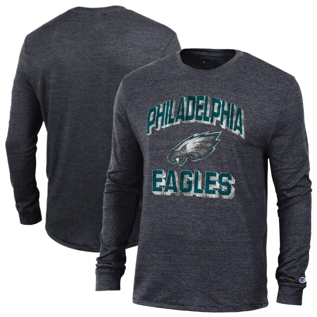 Philadelphia Eagles Champion Ultimate Tri-Blend Long Sleeve T-Shirt Heather Black | NFL