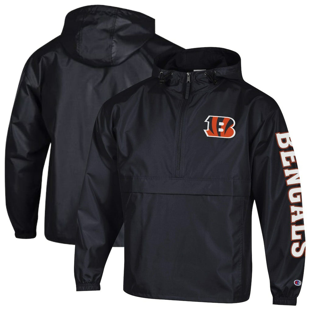 Cincinnati Bengals Champion Packable Windbreaker Half-Zip Jacket Black | NFL