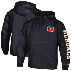 Cincinnati Bengals Champion Packable Windbreaker Half-Zip Jacket Black | NFL