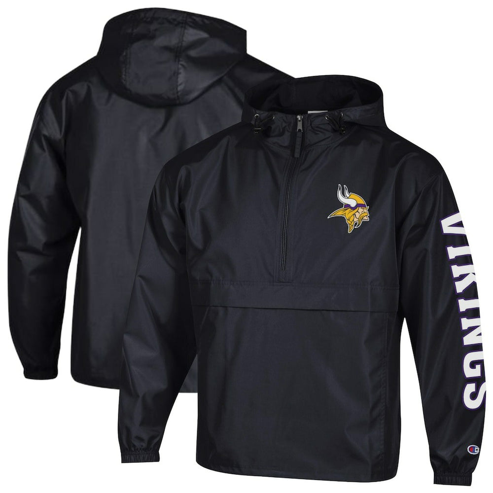 Minnesota Vikings Champion Packable Windbreaker Half-Zip Jacket Black | NFL