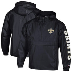 New Orleans Saints Champion Packable Windbreaker Half-Zip Jacket Black | NFL