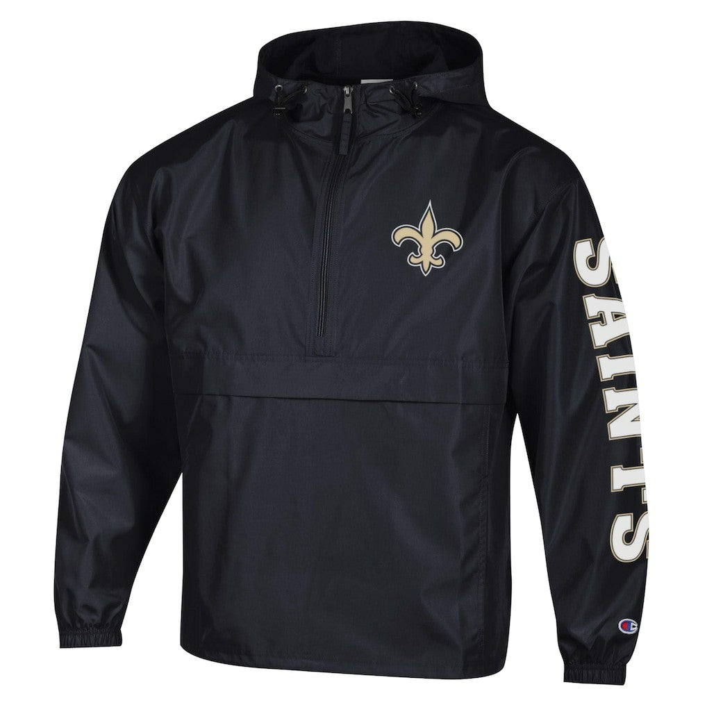 New Orleans Saints Champion Packable Windbreaker Half-Zip Jacket Black | NFL