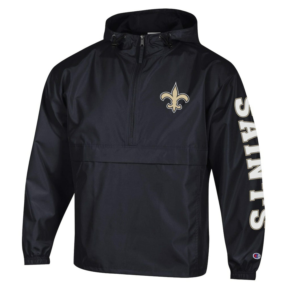 New Orleans Saints Champion Packable Windbreaker Half-Zip Jacket Black | NFL