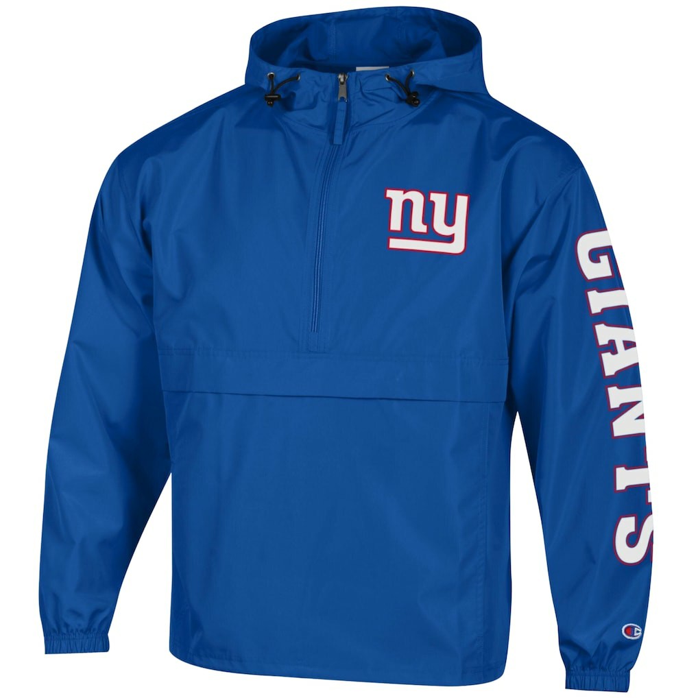 New York Giants Champion Packable Windbreaker Half-Zip Jacket Royal | NFL
