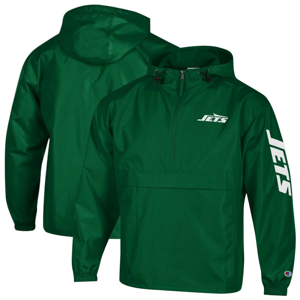 New York Jets Champion Packable Windbreaker Half-Zip Jacket Green | NFL