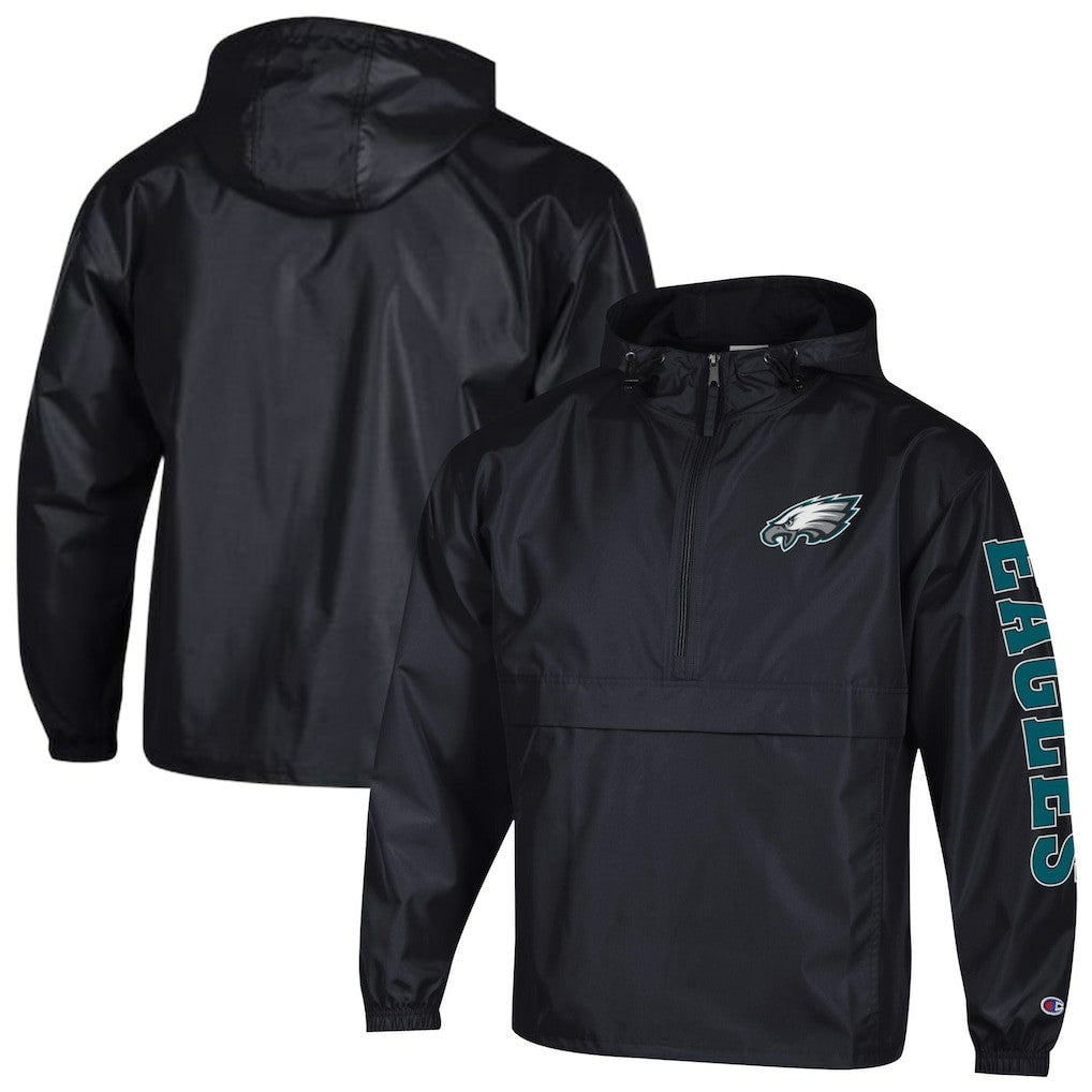 Philadelphia Eagles Champion Packable Windbreaker Half-Zip Jacket Black | NFL