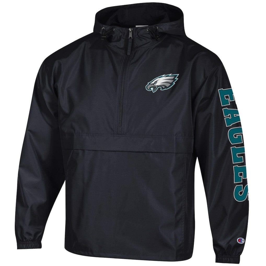 Philadelphia Eagles Champion Packable Windbreaker Half-Zip Jacket Black | NFL