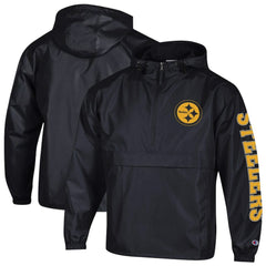 Pittsburgh Steelers Champion Packable Windbreaker Half-Zip Jacket Black | NFL