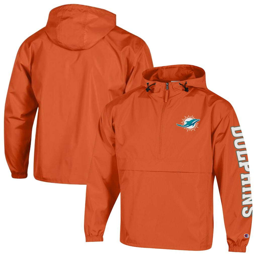 Miami Dolphins Champion Packable Windbreaker Half-Zip Jacket Orange | NFL